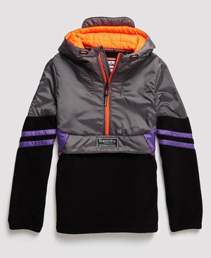 Superdry Polar International Overhead Férfi Kapucnis Pulóver Szürke/Fekete/Lila | GJHBE0893